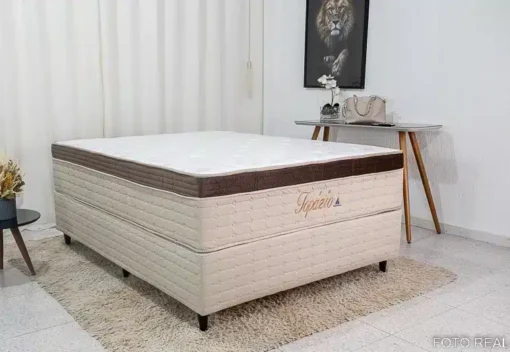 Base Box + Colchão Casal Topázio 138x188x74 Molas Ensacadas D-33 Rondomóveis