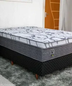 "Box Madrid Preto + Colchão Casal Madrid Euro Molas Ensacadas 138x188x70 Umaflex "