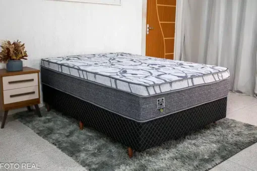 "Box Madrid Preto + Colchão Casal Madrid Euro Molas Ensacadas 138x188x70 Umaflex "