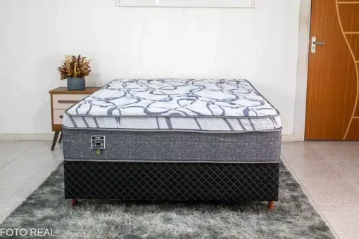 "Box Madrid Preto + Colchão Casal Madrid Euro Molas Ensacadas 138x188x70 Umaflex " - Imagem 6
