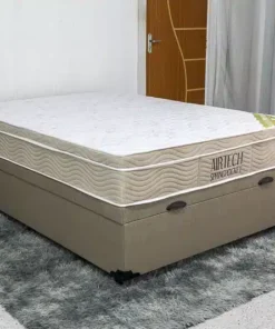 Box Baú Casal Eli Korino Bege Blindado + Colchão Casal Airtech Springpocket 138x188x67 Ortobom