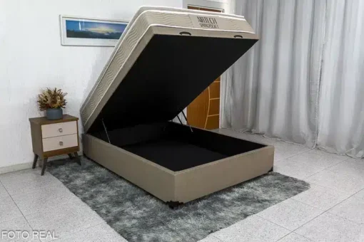 Box Baú Casal Eli Korino Bege Blindado + Colchão Casal Airtech Springpocket 138x188x67 Ortobom - Imagem 4