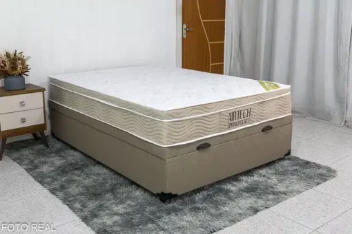 Box Baú Casal Eli Korino Bege Blindado + Colchão Casal Airtech Springpocket 138x188x67 Ortobom - Imagem 3