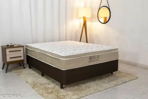 Box Casal Classic Sued Marrom + Colchão Casal Airtech Springpocket 138x188x25 Ortobom - Imagem 4