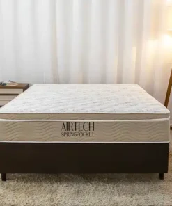 Box Casal Classic Sued Marrom + Colchão Casal Airtech Springpocket 138x188x25 Ortobom