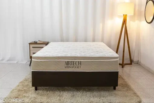 Box Casal Classic Sued Marrom + Colchão Casal Airtech Springpocket 138x188x25 Ortobom