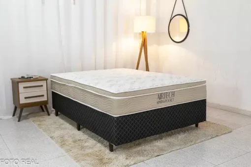 Box Casal Veneza Preto + Colchão Casal Airtech Springpocket 138x188x25 Ortobom - Imagem 4