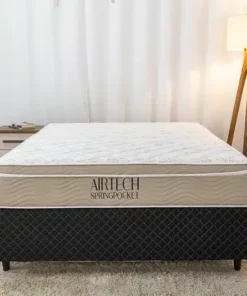 Box Casal Veneza Preto + Colchão Casal Airtech Springpocket 138x188x25 Ortobom