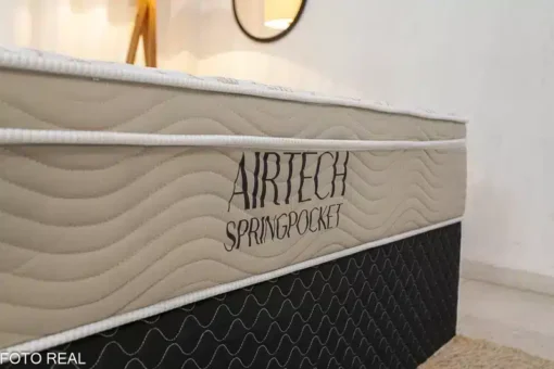 Box Casal Veneza Preto + Colchão Casal Airtech Springpocket 138x188x25 Ortobom - Imagem 2