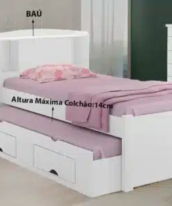 Cama Solteiro Milênio Branca Cabeceira C/ Baú - D Doro