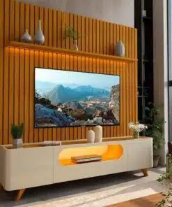Painel Nobre 230 Naturale + Rack Nobre 210 (Pés de Madeira) Off White/Naturale – GELIUS