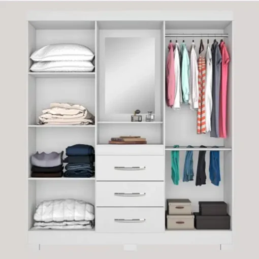 Roupeiro Solteiro NT 5015 Branco/Rosa 4 portas 3 Gavetas Flex C/Pés Larg. 1.61m - Notável - Imagem 4