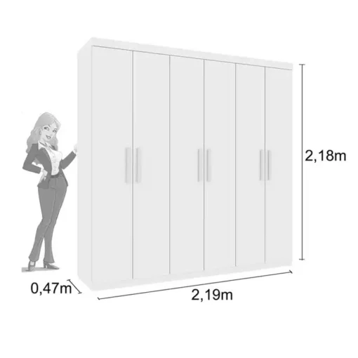 Roupeiro 6 Portas Olimpo Larg. 2.19m Neve Tcil - Imagem 5