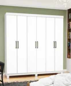 Roupeiro Recife Larg. 1.53m 6 Portas 2 Gavetas Com Pés