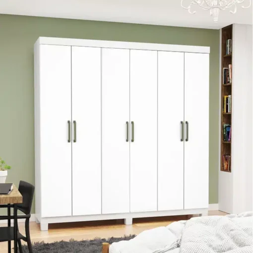 Roupeiro Recife Larg. 1.53m 6 Portas 2 Gavetas Com Pés