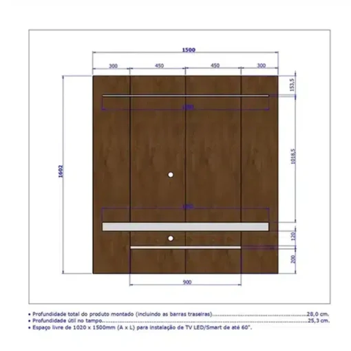 Painel Leme TV até 60 Polegadas Larg. 1.50m Impressão Ripada 3D Ripado/Off White Bechara - Imagem 3