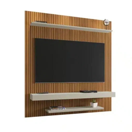 Painel Leme TV até 60 Polegadas Larg. 1.50m Impressão Ripada 3D Ripado/Off White Bechara - Imagem 2