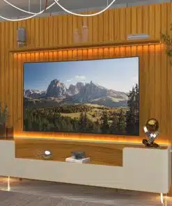 Painel Nobre TV até 85 Polegadas Larg. 2.30m + Rack Infinity Larg. 2.30m C/ Pés de Vidro Naturale/Off Gelius