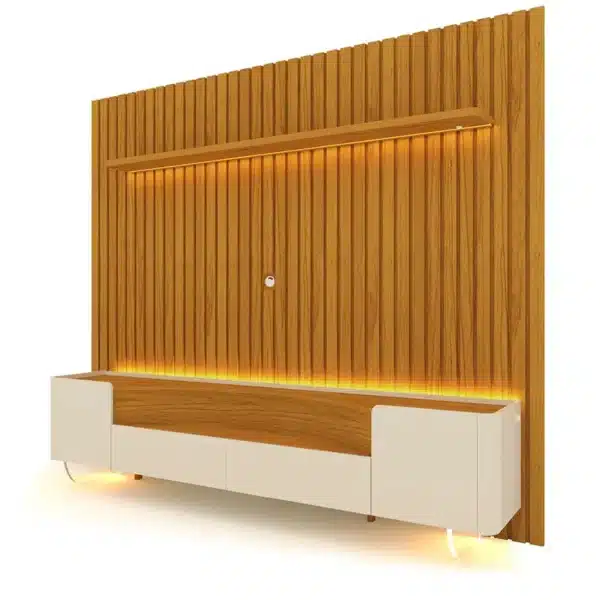 Painel Nobre TV até 85 Polegadas Larg. 2.30m + Rack Infinity Larg. 2.30m C/ Pés de Vidro Naturale/Off Gelius - Image 3