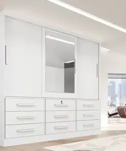 Roupeiro Casal Turim Branco 3 Portas 9 Gavetas C/ 1 Espelho Larg. 2.11 - Bianchi