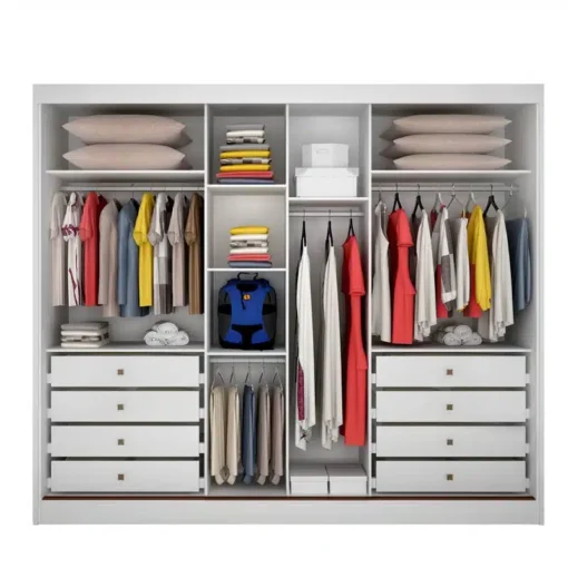 Roupeiro Casal Diamond Plus Neve Fosco 3 Portas 8 Gavetas C/ 1 Espelho 100% MDF Larg. 2.41m - Novo Horizonte - Imagem 3