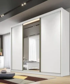 Roupeiro Casal Diamond Plus Neve Fosco 3 Portas 8 Gavetas C/ 1 Espelho 100% MDF Larg. 2.41m - Novo Horizonte