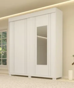 Roupeiro Heloisa Branco 2 Portas C/ 1 Espelho e Pés 100% MDF Larg. 1.80m - ACP