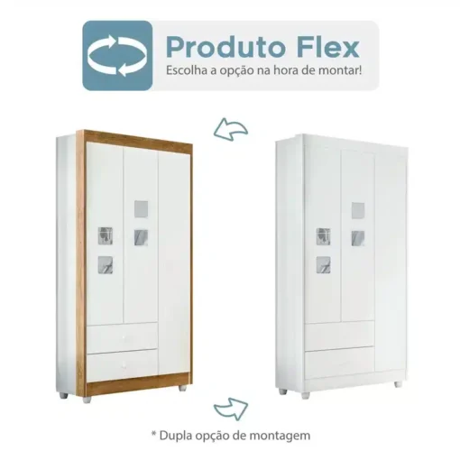 Roupeiro Life 100% MDF Flex 3 Portas 2 Gavetas Larg. 0.90m Tigus - Imagem 4