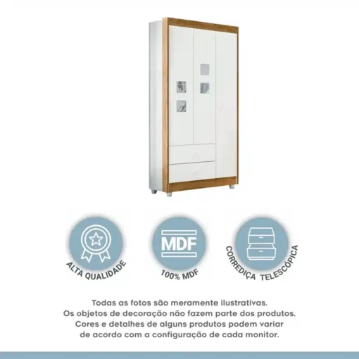 Roupeiro Life 100% MDF Flex 3 Portas 2 Gavetas Larg. 0.90m Tigus - Imagem 2