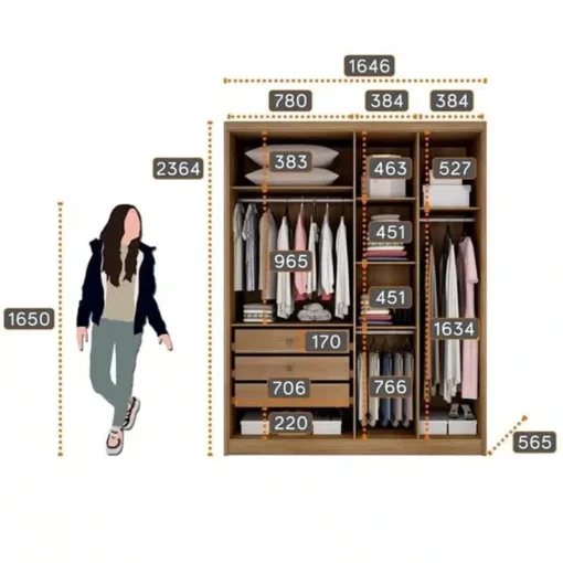 Roupeiro Moderni Plus 100% MDF 4 Portas 3 Gavetas Larg. 1.645m  Novo Horizonte - Imagem 3