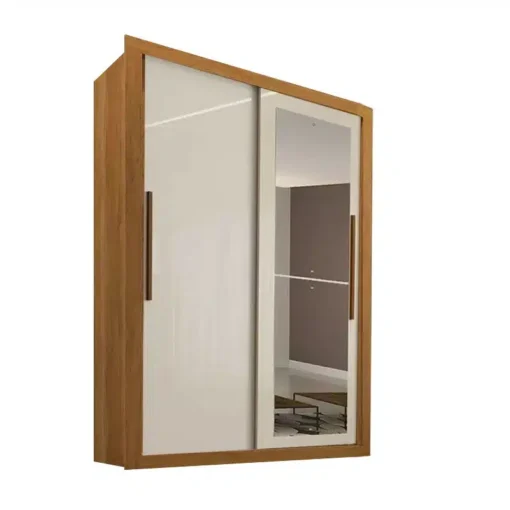 Roupeiro New Panamá 2 Portas 2 Gavetas c/Espelho Ripado 3D Cinamomo/Off Flex Larg. 1.26m Sallêto - Imagem 4