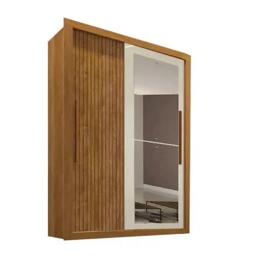 Roupeiro New Panamá 2 Portas 2 Gavetas c/Espelho Ripado 3D Cinamomo/Off Flex Larg. 1.26m Sallêto - Imagem 3