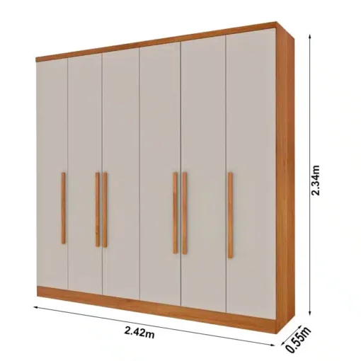Roupeiro Casal Veneza Cinamomo/Off 6 Portas 4 Gavetas Larg. 2.39m - Tcil - Imagem 2