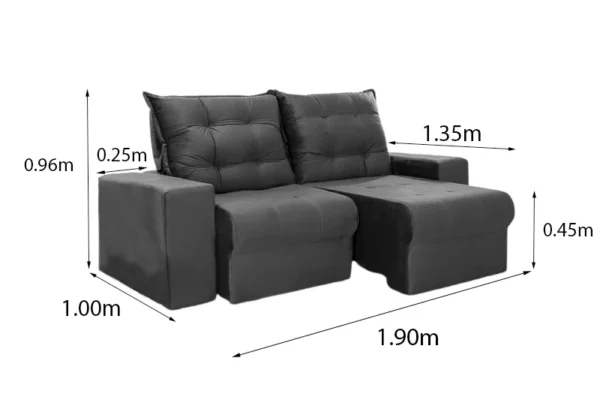 Sofá Retrátil Reclinável Belém 1.90m Veludo Cinza - Image 9