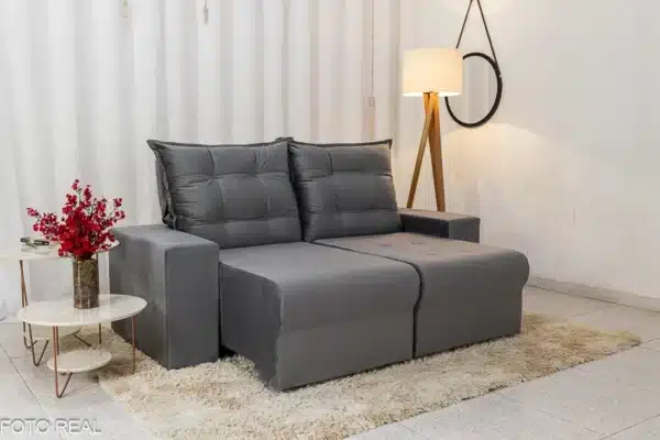 Sofá Retrátil Reclinável Belém 1.90m Veludo Cinza