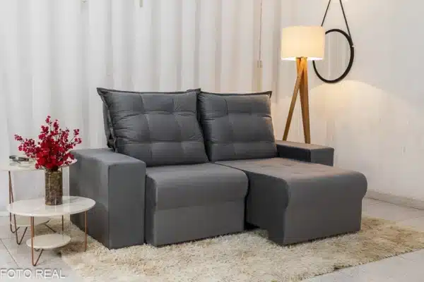 Sofá Retrátil Reclinável Belém 1.90m Veludo Cinza - Image 2