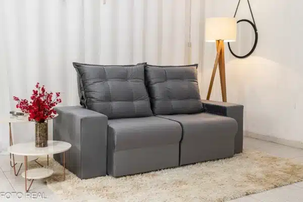 Sofá Retrátil Reclinável Belém 1.90m Veludo Cinza - Image 3