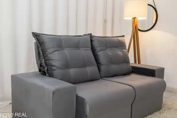 Sofá Retrátil Reclinável Belém 1.90m Veludo Cinza - Image 6