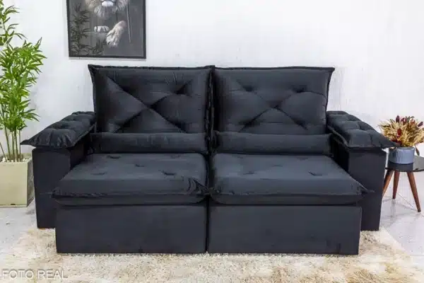 Sofá Retrátil Reclinável Roma 2.30m Veludo Preto 21 - D28 Soft