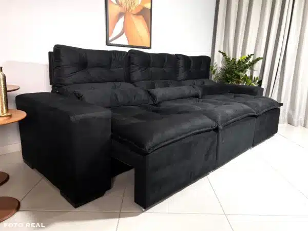 Sofá Retrátil e Reclinável Toronto 2.75m Preto – Sem Caixa - Image 3