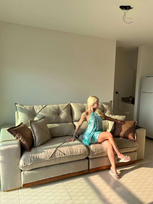 Sofá Retrátil e Reclinável Gran Bello 2.50m Linho Bege - Molas Ensacadas - Imagem 5