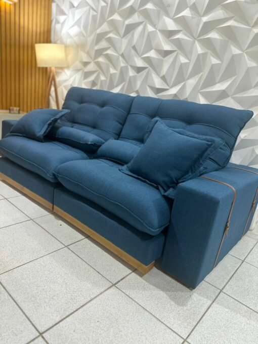 Sofá Retrátil Reclinável Toronto Premium 2.50m Linho Azul – Molas Ensacadas - Imagem 3