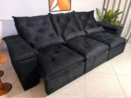 Sofá Retrátil e Reclinável Athenas 2.75m Preto – Sem Caixa