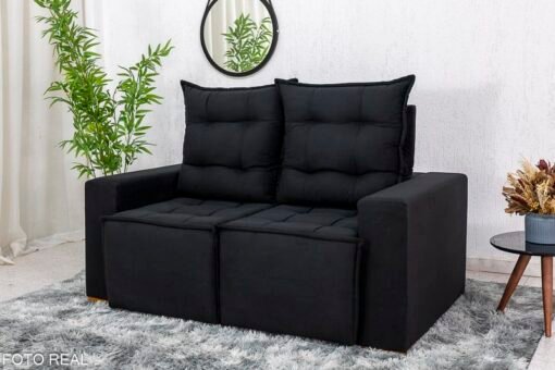 Sofá Retrátil Reclinável Rafaela 1.40m Veludinho Preto - Imagem 5