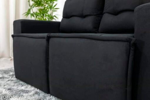 Sofá Retrátil Reclinável Rafaela 1.40m Veludinho Preto - Imagem 7