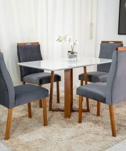 Mesa de Jantar Pedro Mel Vidro Preto 120×80 4 Cadeiras Lisboa Veludo Preto Madeira Maciça Art Assento