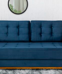 Sofá 3 lugares Living Áustria Veludo Azul Larg. 1.70m