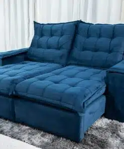 Sofá Retrátil Reclinável Grécia 2.10m Veludo Azul – D33 e Molas Ensacadas