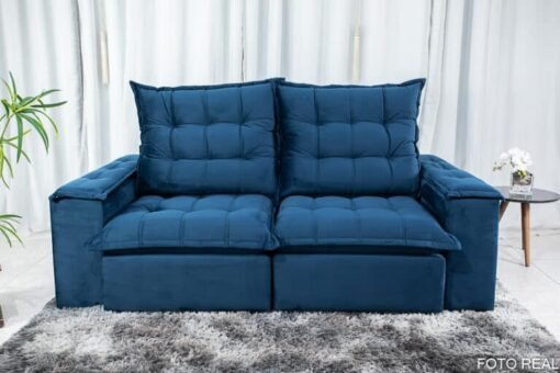 Sofá Retrátil Reclinável Grécia 2.10m Veludo Azul – D33 e Molas Ensacadas - Imagem 5