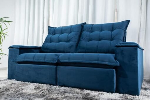 Sofá Retrátil Reclinável Grécia 2.10m Veludo Azul – D33 e Molas Ensacadas - Imagem 7